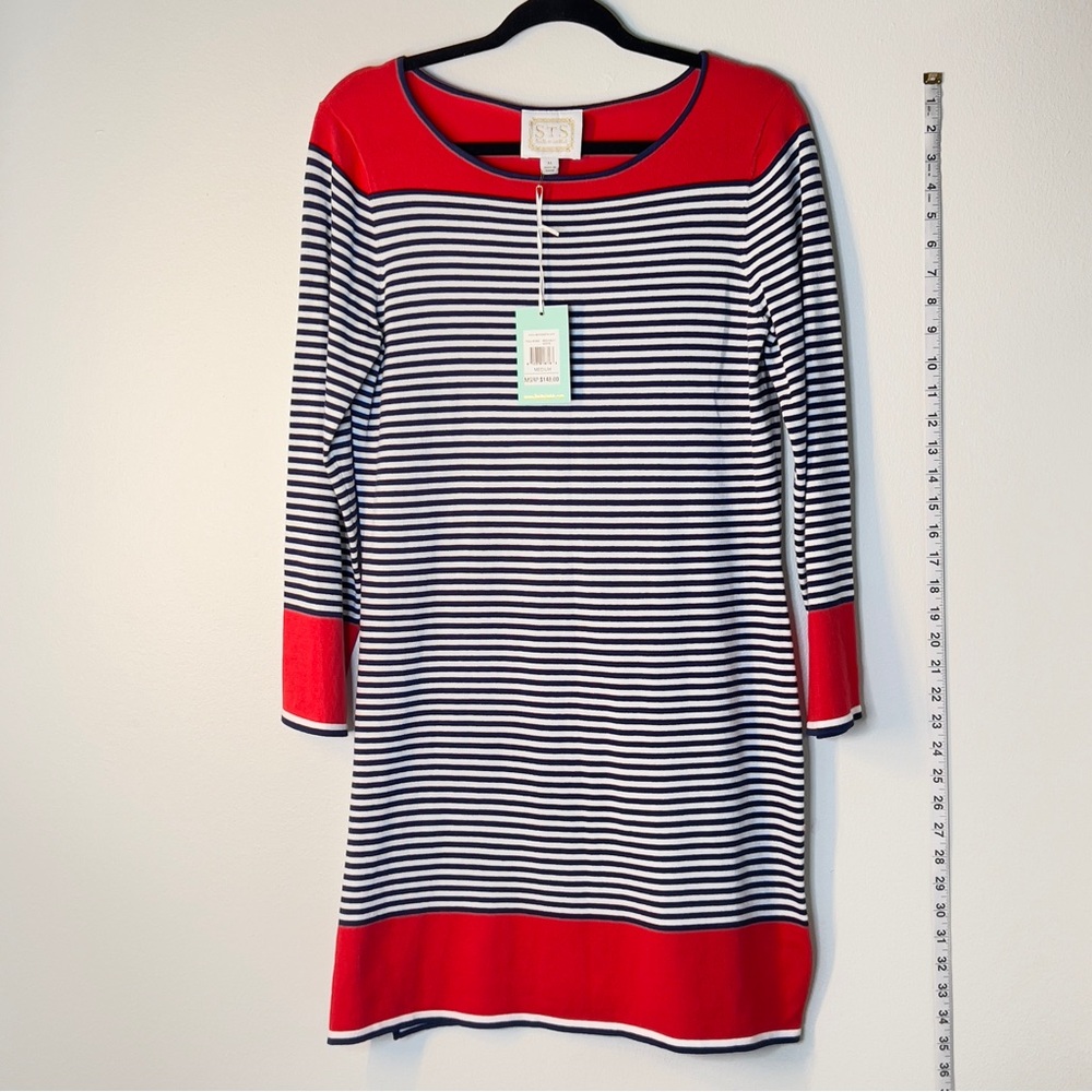 STS NEW Sail to Sable Women’s Dress size M Blue and white stripe red accents
